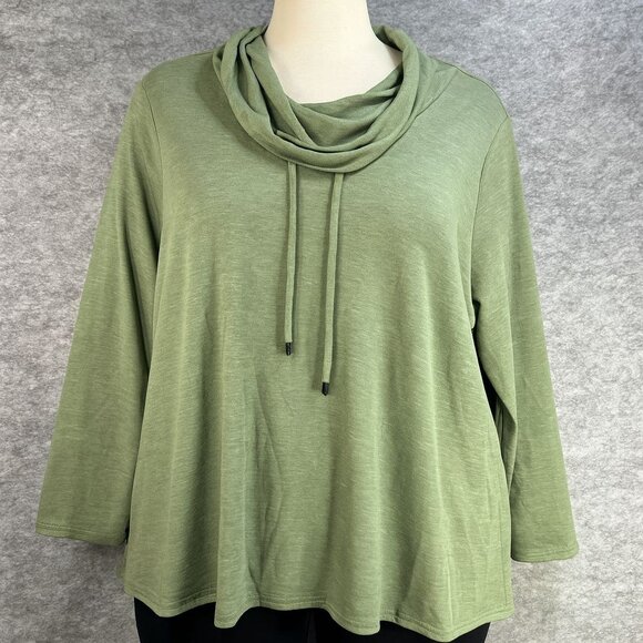 NWT Workshop Republic Clothing Womens 3X Cowl Neck Long Sleeve Olive Heather Top - Picture 2 of 8